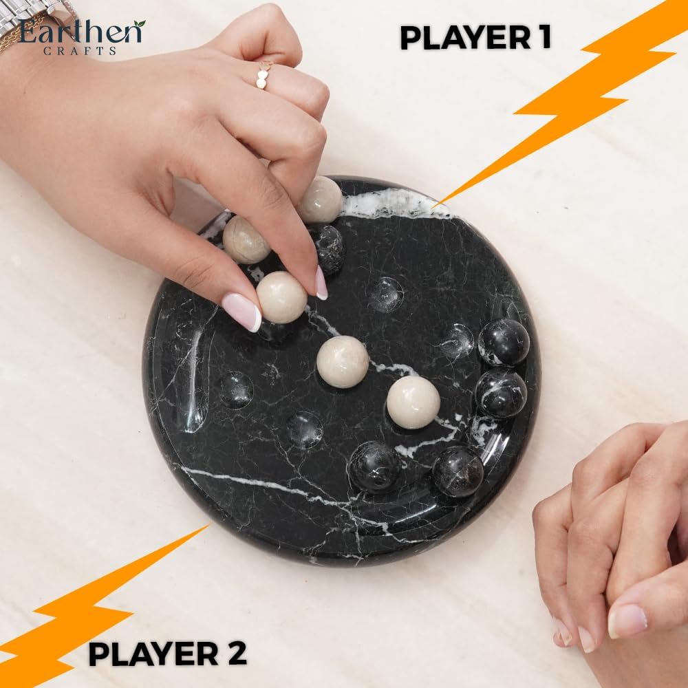 Mini Marble Tic Tac Toe Board Game 6" Black & Verona Balls, Handmade Classic Board Game for Family, Coffee Table, Desk, Indoor & Outdoor Decor, Birthday Gift