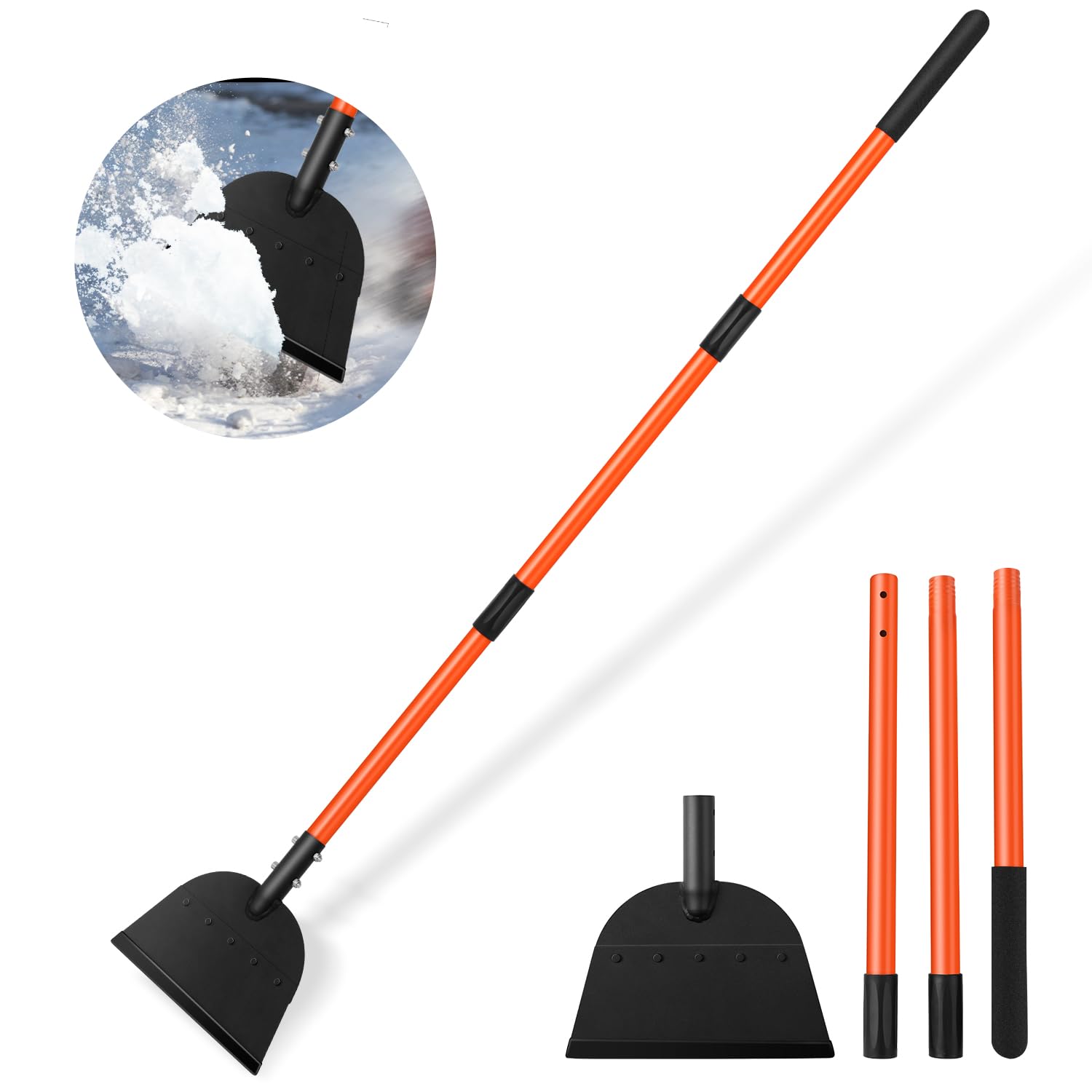 Ice Scraper for Floor, 54-Inch Snow Shovel for Driveway Car, Detachable Floor Scraper Long Handle Heavy Duty, Flat Shovel, Ice Removal Tool for Road Walkway, Weed Remove Tool for Lawn Edging