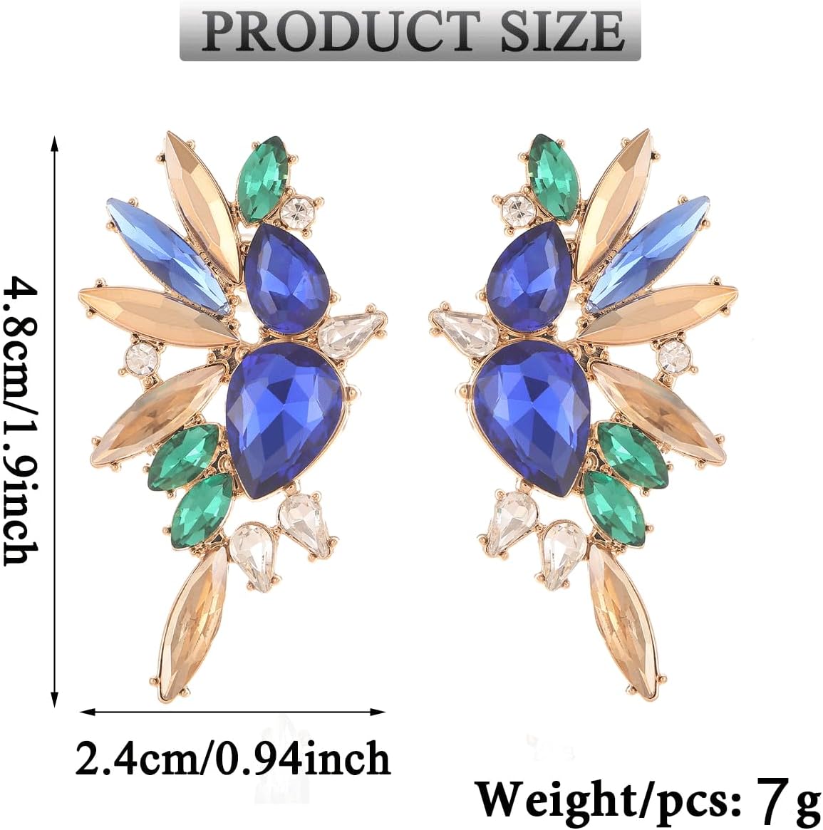 Vintage Rhinestone Statement Earrings Retro Big Cluster Crystal Drop Dangle Earrings for Women - Image 5