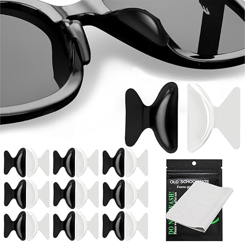 Almohadillas antideslizantes para la nariz de silicona suave de 0.110 in, 10 pares de kit de reparación de lentes de nariz adhesivo y paño de