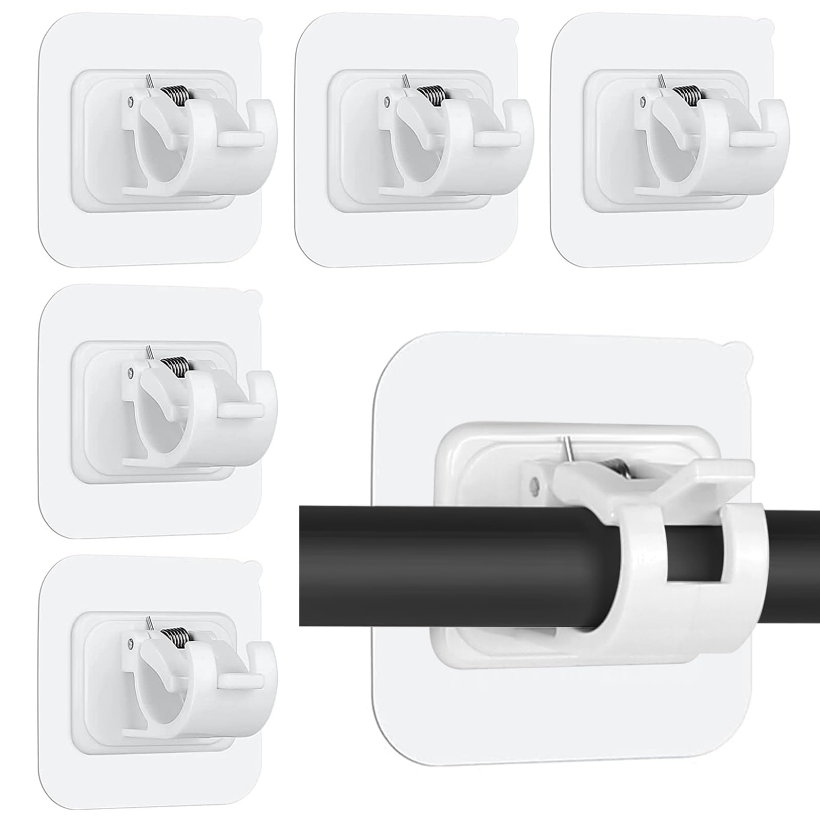 Ysimple 6 Pcs Self Adhesive Curtain Rod Bracket, Towel Rod Drapery Hook Holder, Curtain Pole Wall Brackets Fixing Rod Holder for Kitchen Bathroom, Fixing Rod Holder for Home Bathroom Kitchen（White）