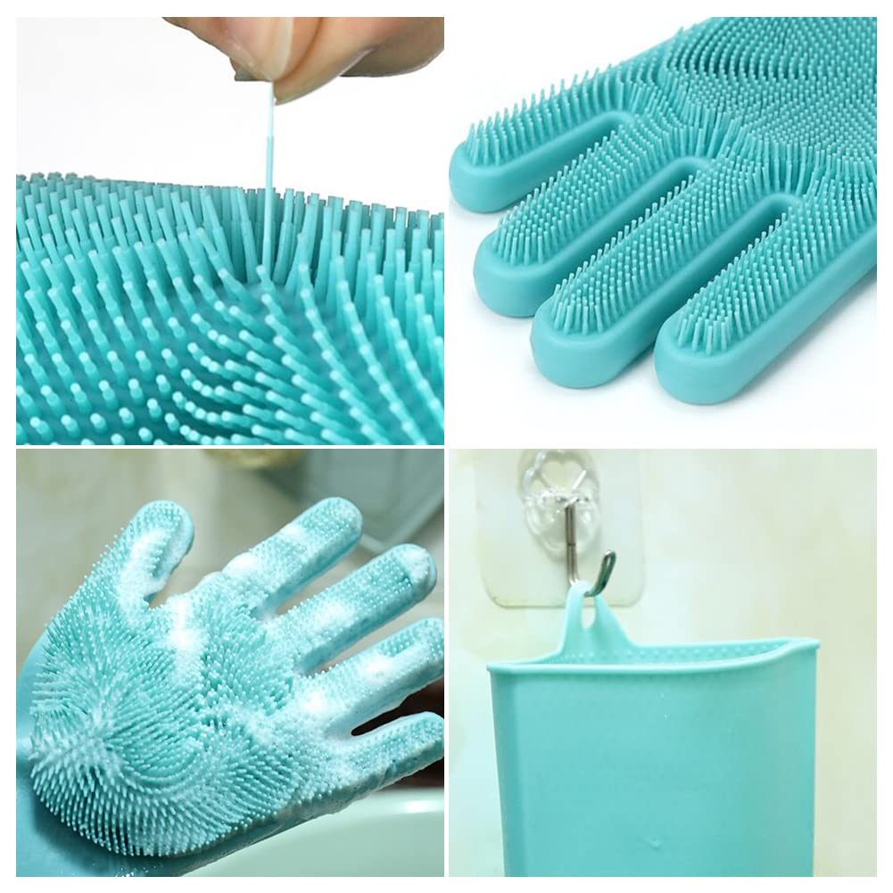 Spülhandschuhe mit Wash Scrubber, Silikon Geschirrspülhandschuhe, Silikon Spülhandschuhe, Magische Geschirrspülhandschuhe, Reinigungsschwammhandschuhe, GeschirrsPülhandschuhe, für Reinigung, Küche Drogerie & Körperpflege