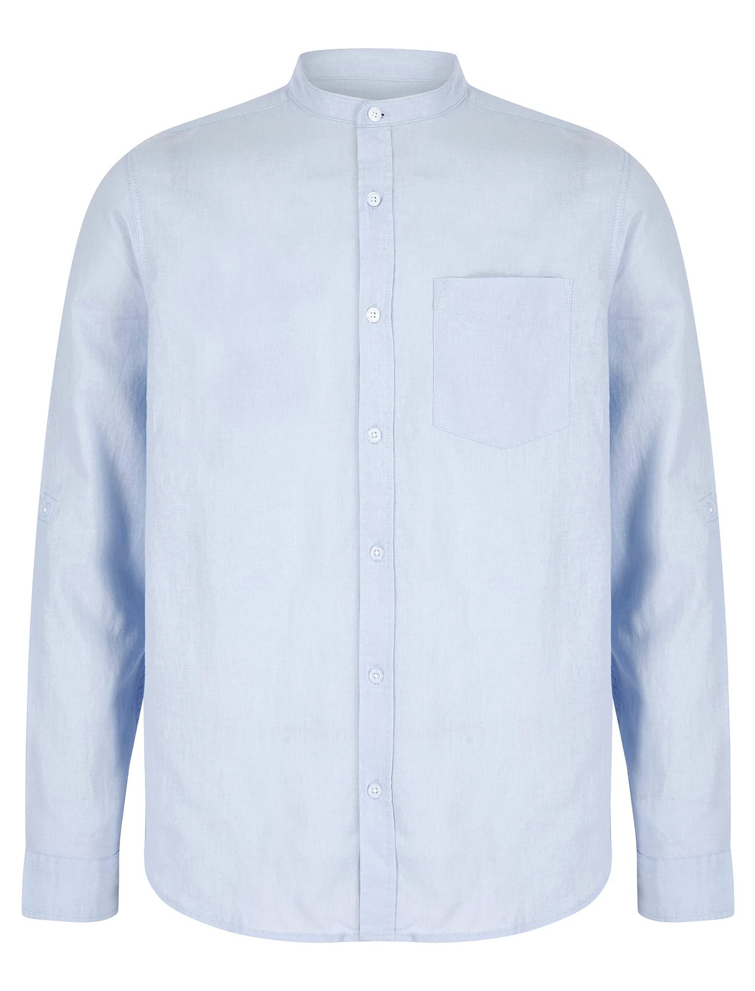 Tokyo Laundry Men's Soft Blue Gosier Grandad Collar Long Sleeve Linen Cotton Blend Shirt
