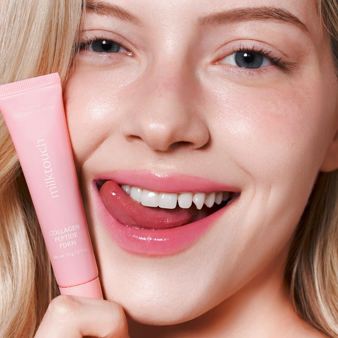 milktouch Vegan Glow Up Collagen Lip Balm–Hydrating Lip Care with Collagen, Peptide, PDRN, Cica & Shea Butter for Dry Lips Repair, Anti-Aging, Non-Sticky Moisturizer for Fuller Lips(15g) #Bubble Sugar