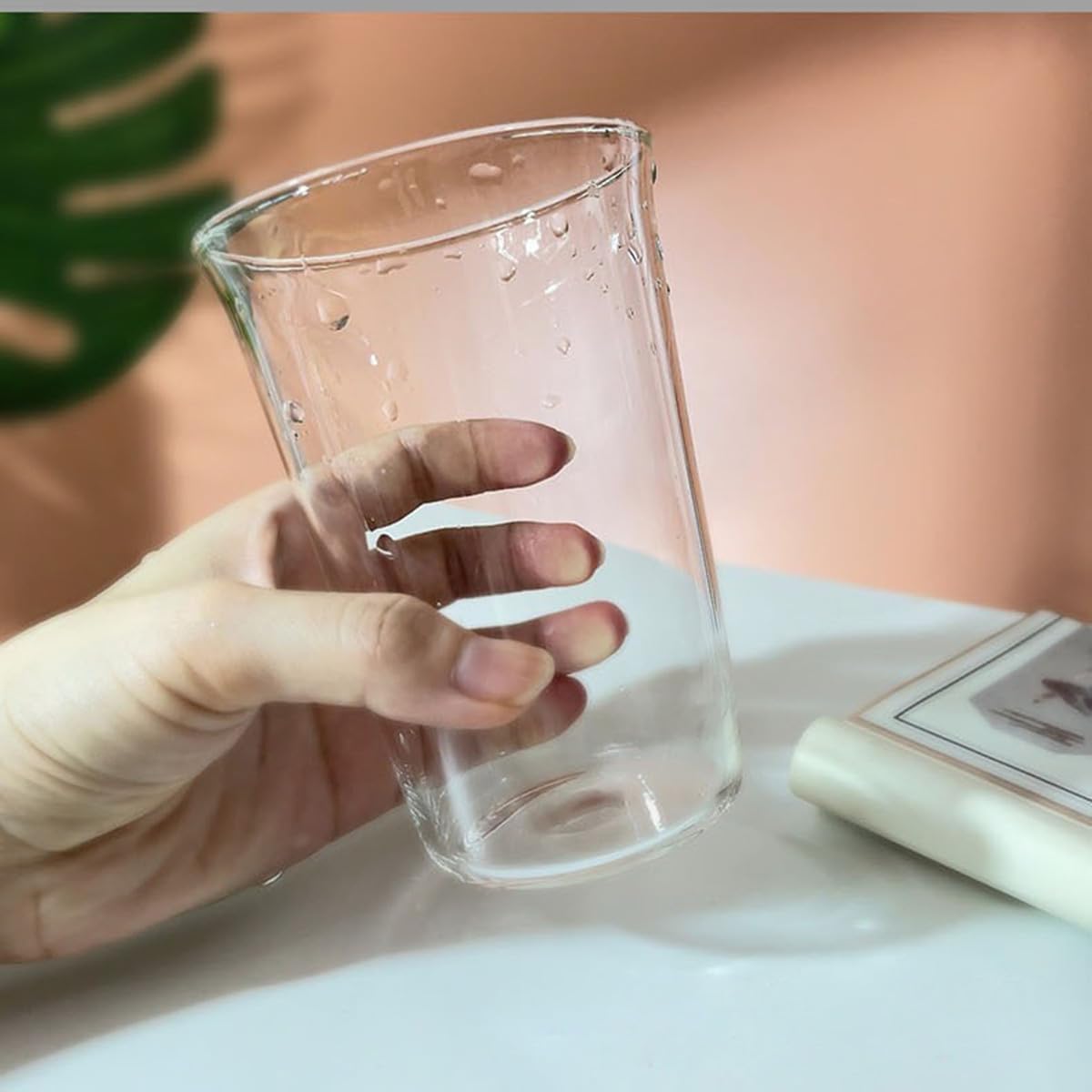 4-częściowy zestaw szklanych kubków wielokrotnego użytku, 420 ml, przezroczyste naczynia do picia do domu, podróży i spotkań przy basenie, nadają się do mycia w zmywarce, ekologiczne szklanki do