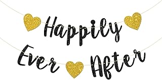 Happily Ever After Banner, Bridal Shower, Engagement, Just Married, Wedding Party Decorations (Black Glitter)