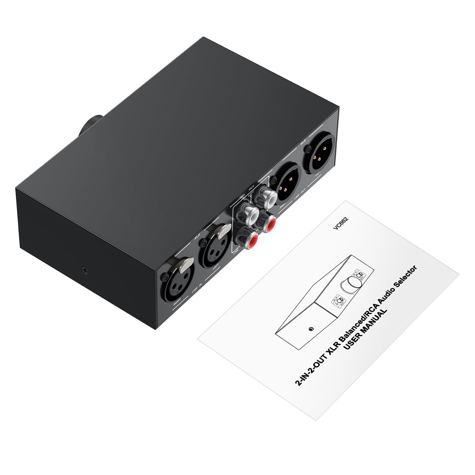 PROZOR Selector de Audio XLR/RCA 2-Entradas 2-Salidas Convertidor Divisor de Señal con Control de Volumen para Altavoces Activos Estudio DJ Casa Negro