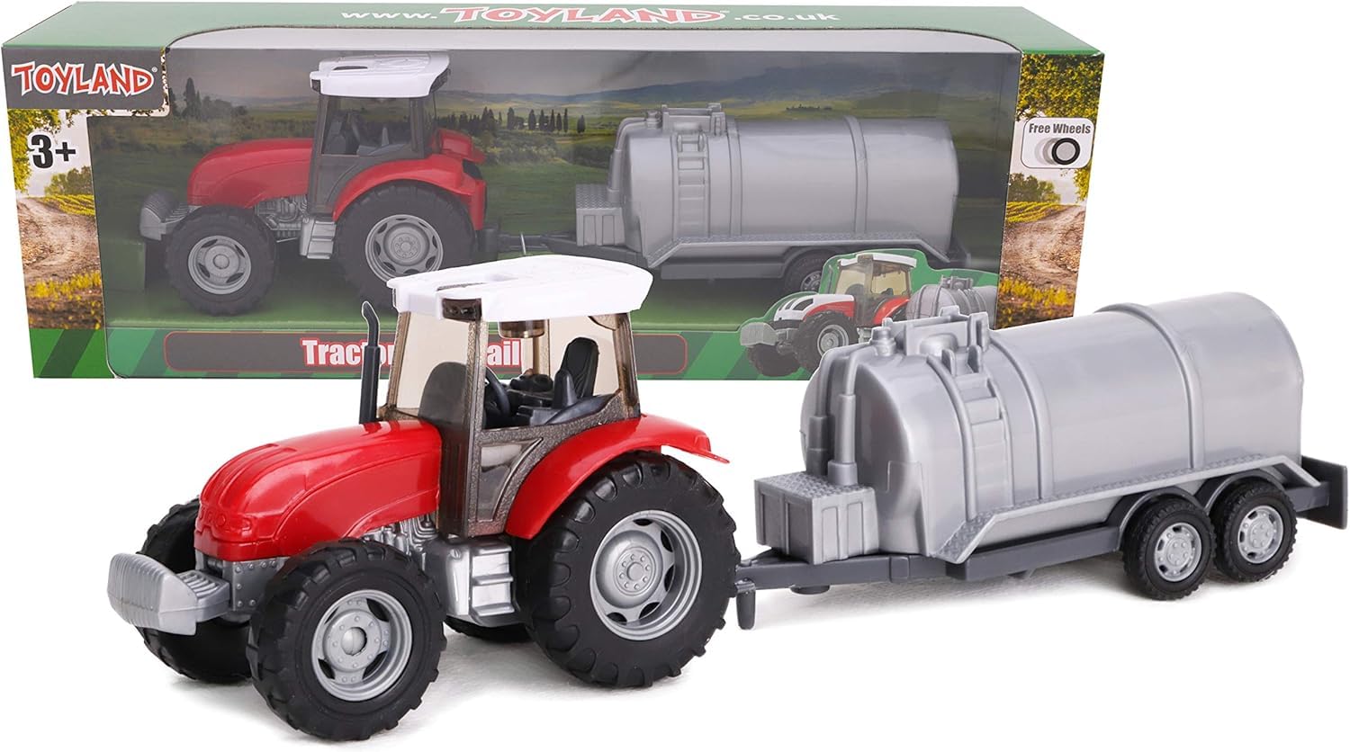 Toyland® 22.5cm Farm Tractor & Tanker/Trailer Set - Free Wheel Action - Boys Farm Toys (Red Tanker)
