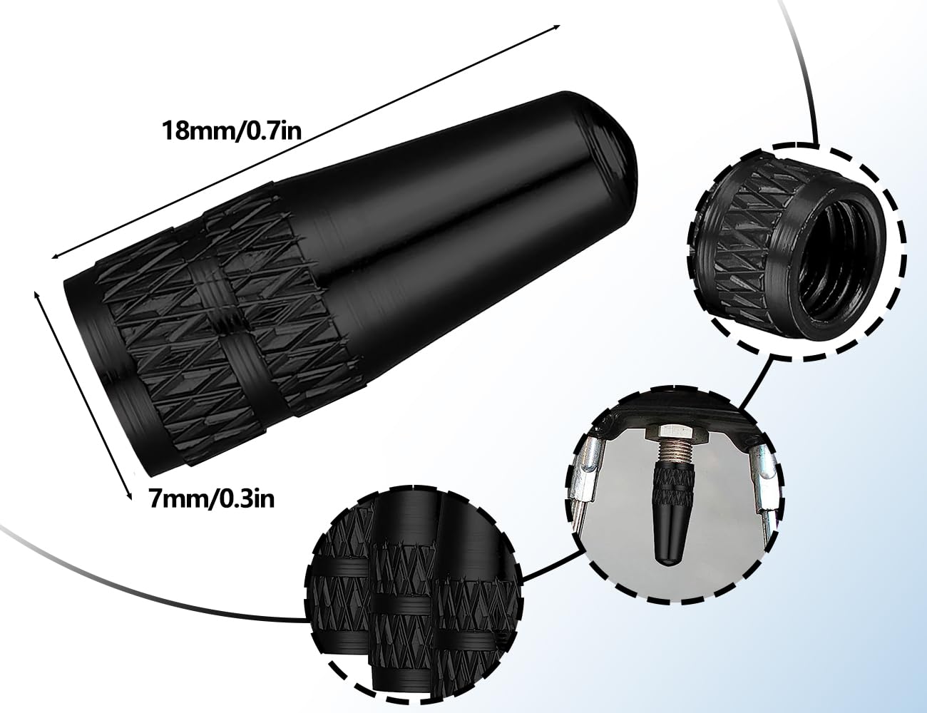 Ventieldoppen van aluminium, 4 x zwarte ventieldoppen, compatibel met Presta en Frans ventiel, ventieldoppen voor fietsbanden, 4 stuks stofkappen
