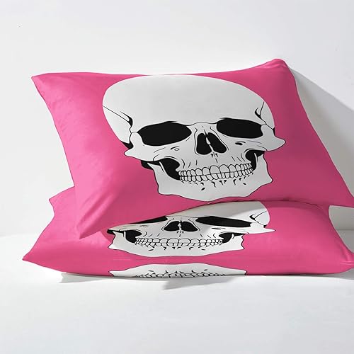 Miniatura 3 de K1-&-359 - Juego de sábanas con diseño de calavera tamaño California King, color rosa intenso gótico, sábanas y fundas de almohada, 4 piezas, sábana