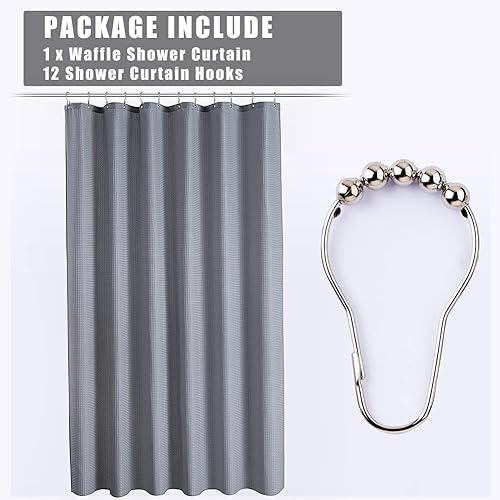 Miniatura 10 de Cortina de ducha de tela blanca con tejido de gofre de 72 x 72 pulgadas, forro de cortina de ducha de tela texturizada resistente, cortinas de ducha