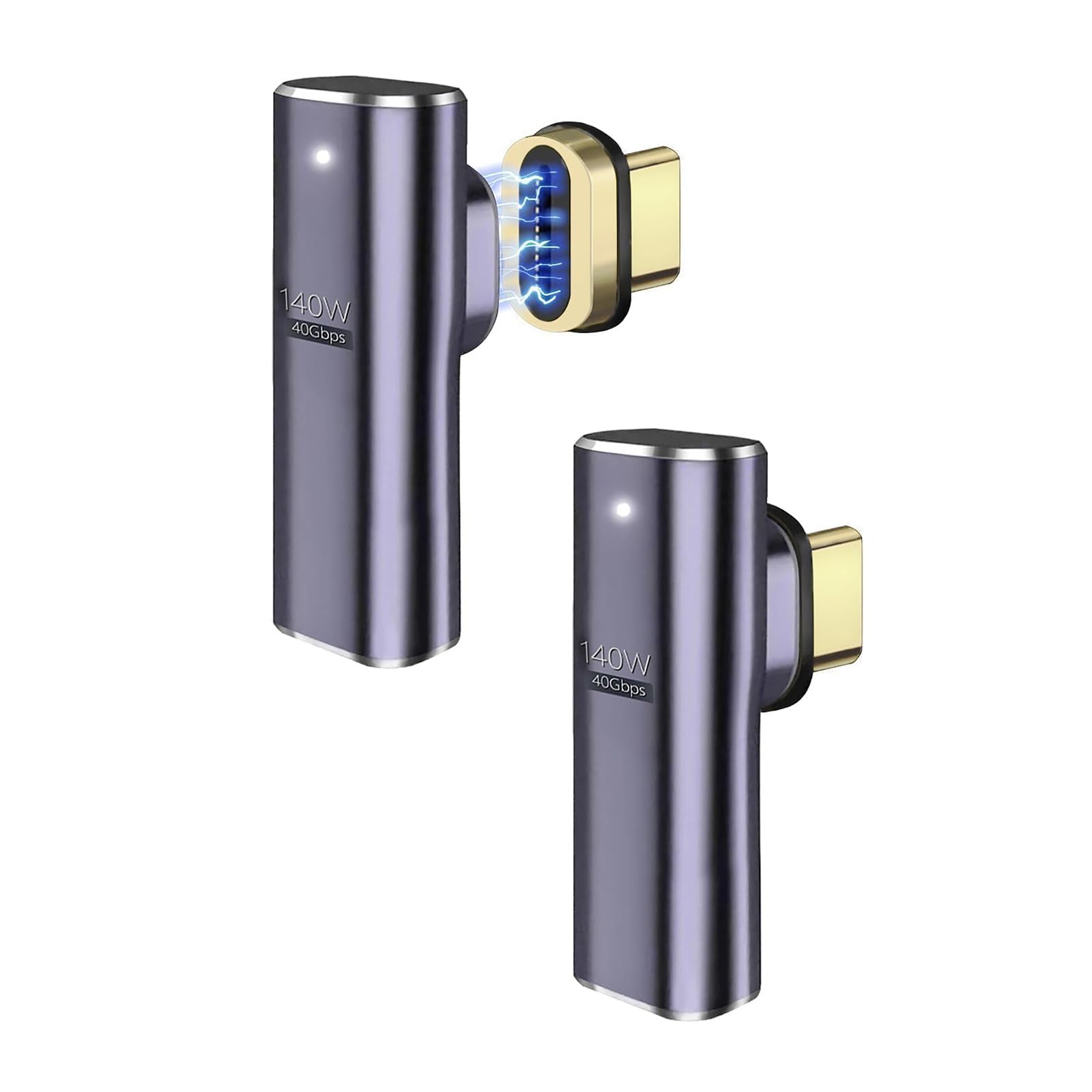 Adattatore USB C Magnetico – Confezione da 2 140W Adattatore Magnetic USB-C 90 Gradi Trasmissione dati a 40 Gbps per Laptop, Tablet, Telefono