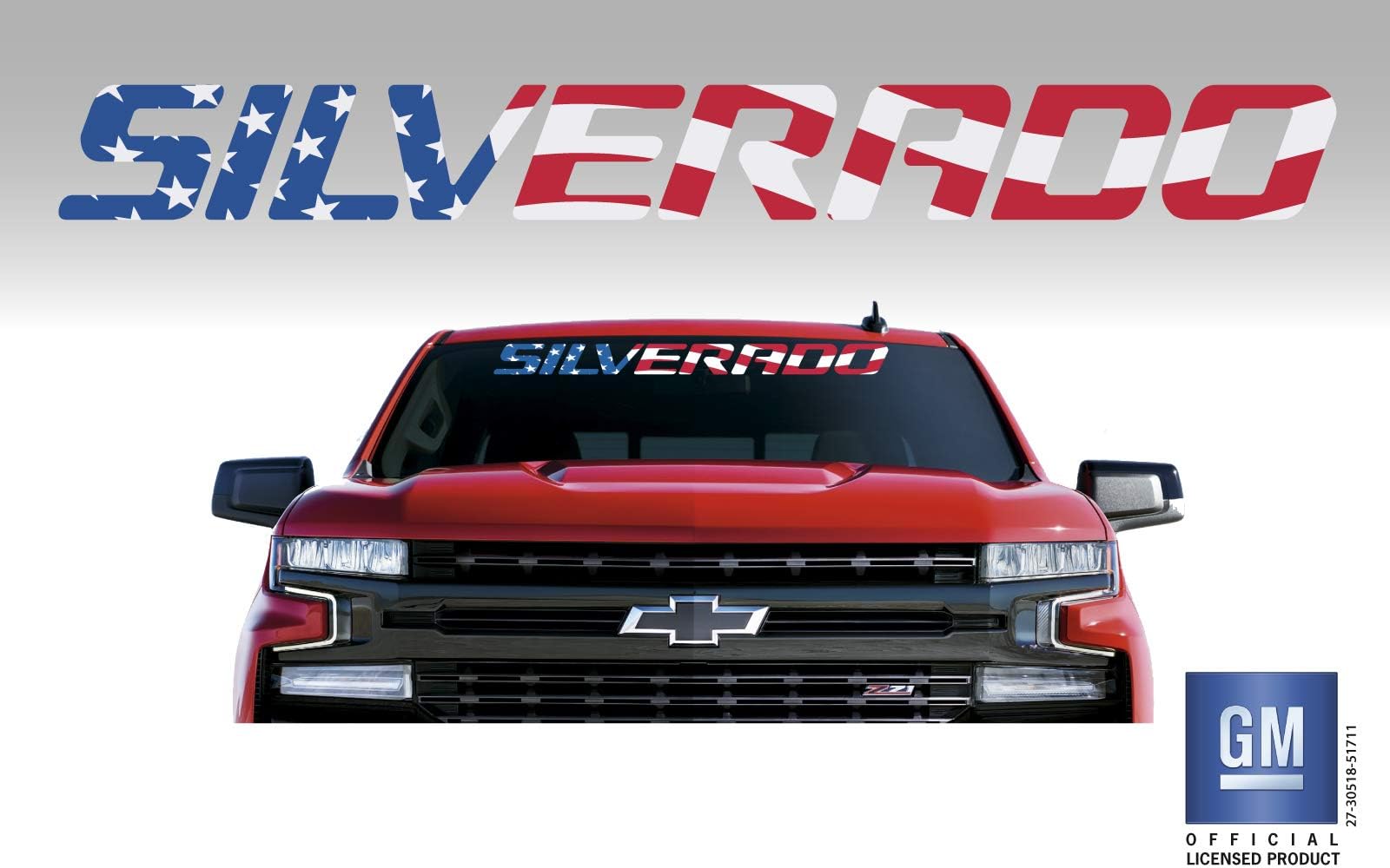 Chevy Silverado American Flag Windshield Banner Decal Sticker 36" x 3.75" Red White Blue General Motors Official Licensed Product
