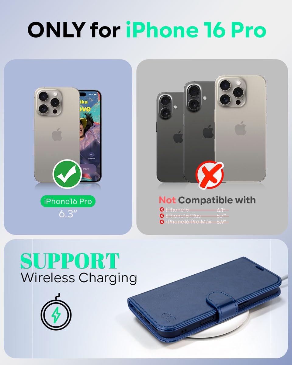 OCASE for iPhone 16 Pro Case, PU Leather Wallet, Magnetic Flip Folio Cover with RFID Blocking, Card Holders, Shockproof TPU - Image 2