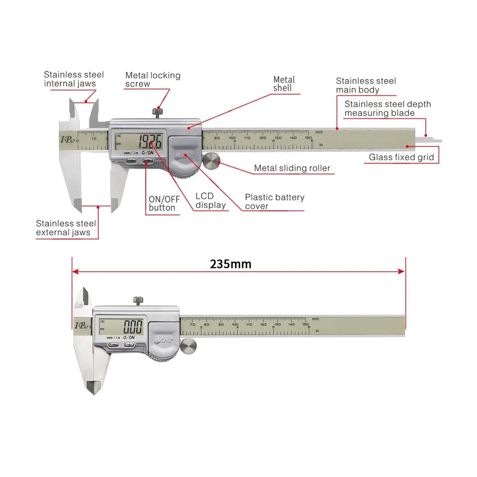 Micrómetro 150 Mm IP67 Impermeable Digital Vernier Caliper Regla Calibre Micrómetro Calibres(0-300mm)