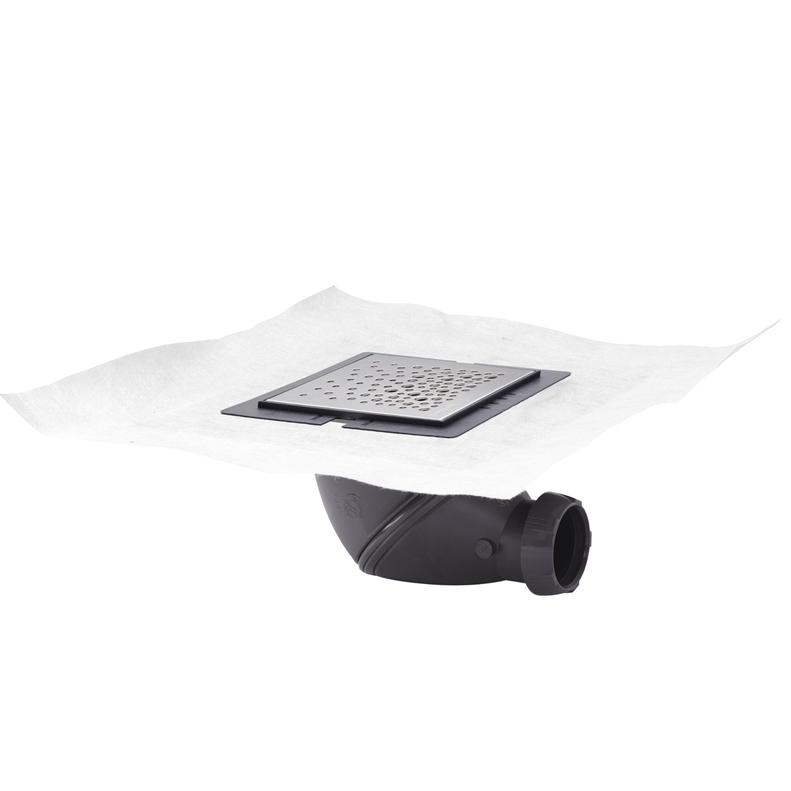 Wirquin 30723967 Bonde de Douche à Chaper Orientable James 11,5 x 11,5 cm | Grille inox brossé, sortie orientable 360°, débit 32 L/min, natte d'étanchéité pré-collée, installation facile, chromé