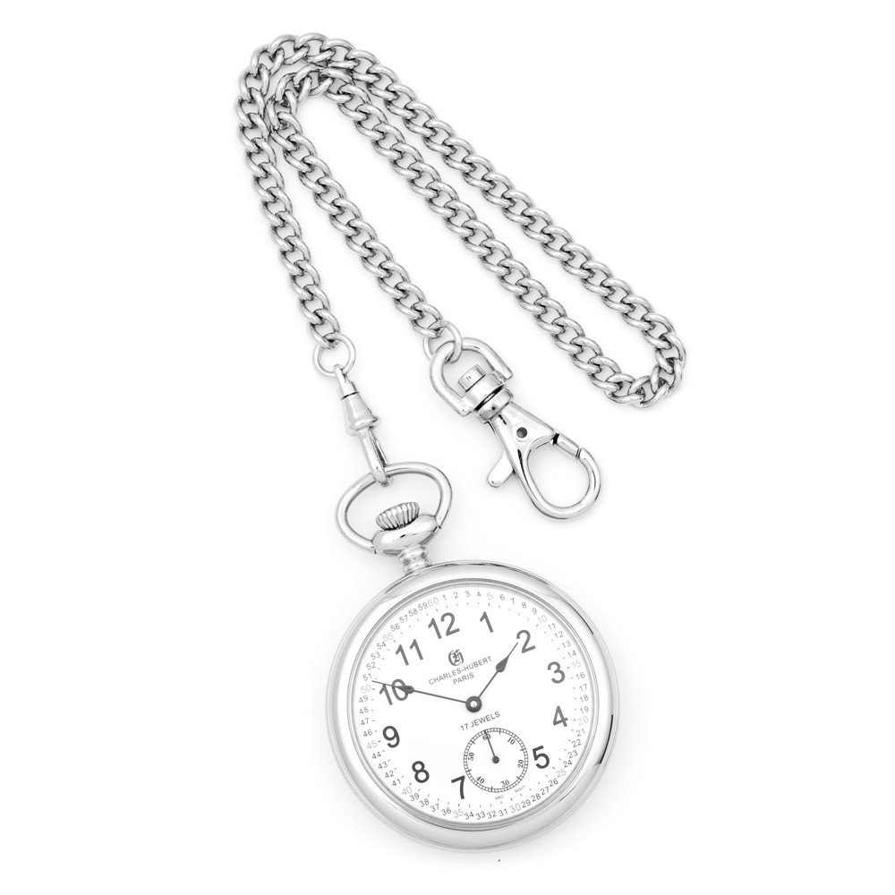 Charles Hubert Stainless Steel Men's Open Face Pocket Watch 14.5