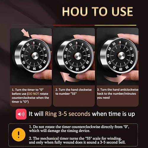 Kitchen Timer Magnetic - Visual Timer For Kids, 60-Minute Visual Countdown Timer With Loud Alarm, Magnetic Back & Stainless Steel Face, Kitchen Timer Manual For Cooking, Toddlers, Working, Study Etc. #TOP4