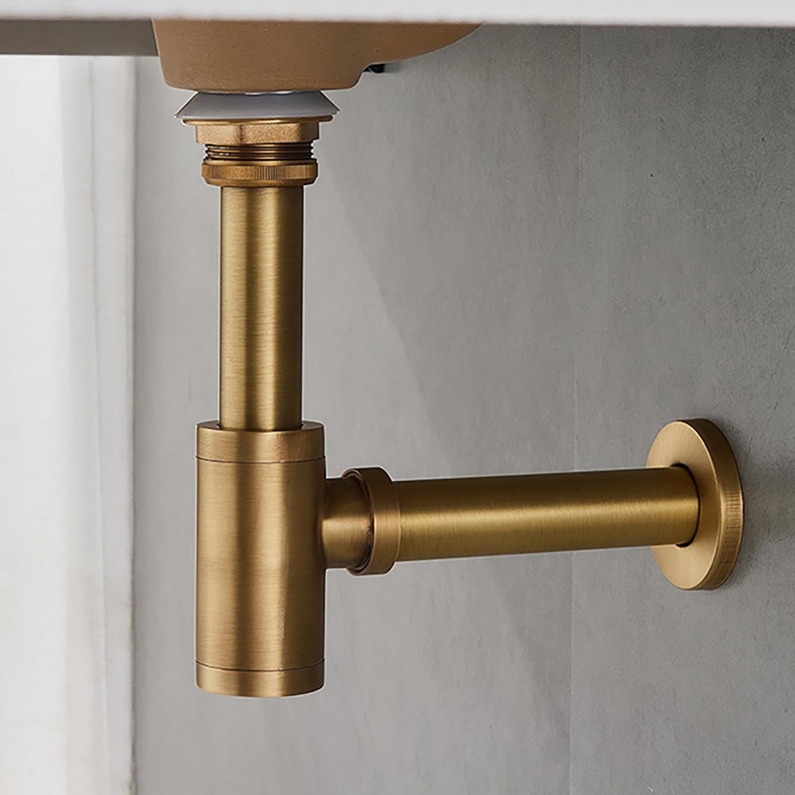 Siphon Waschbecken mit Überlauf,Pop-Up-Ablaufventil,Geruchsverschluss,Waschbecken Ablaufgarnitur Siphon Spüle Gebürstetes Gold