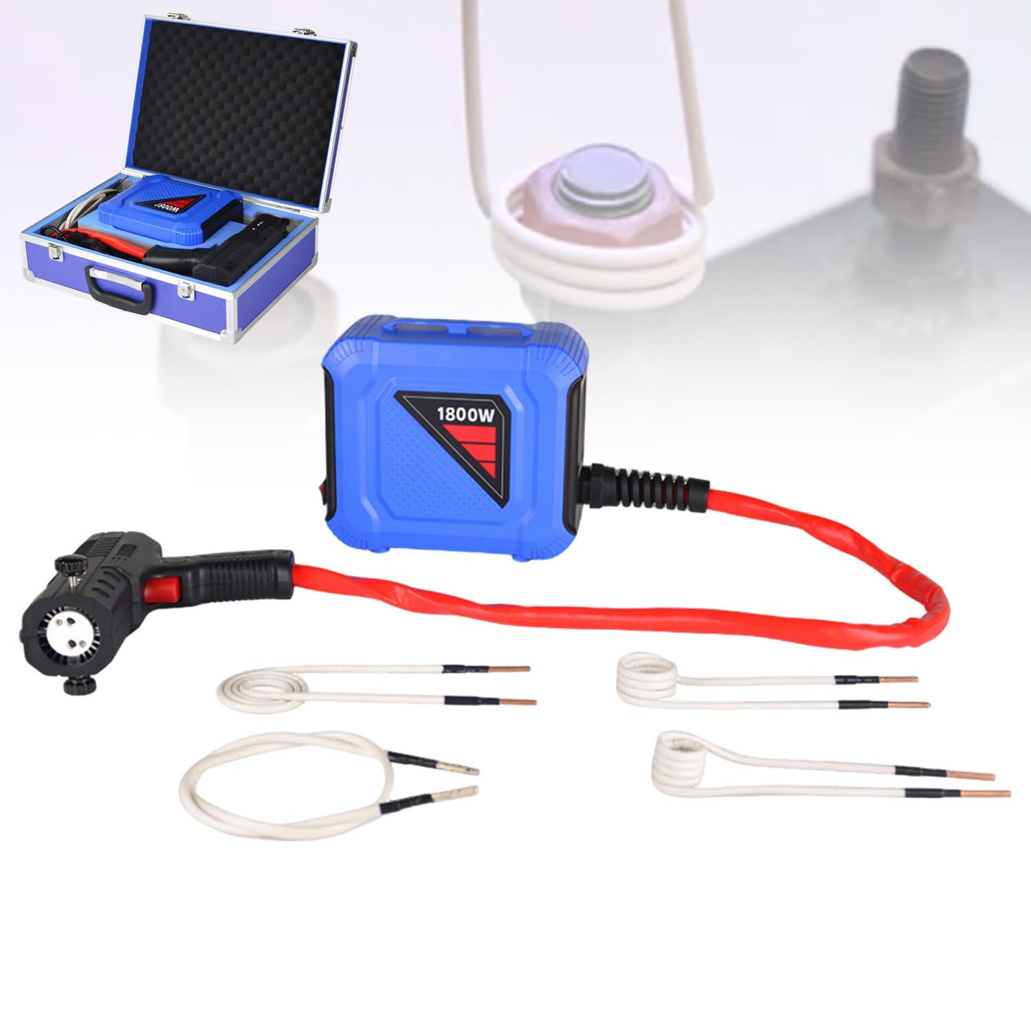 Kit de calentador de inducción sin llama de 1800 W con 4 bobinas para quitar pernos, tuercas y rodamientos oxidados
