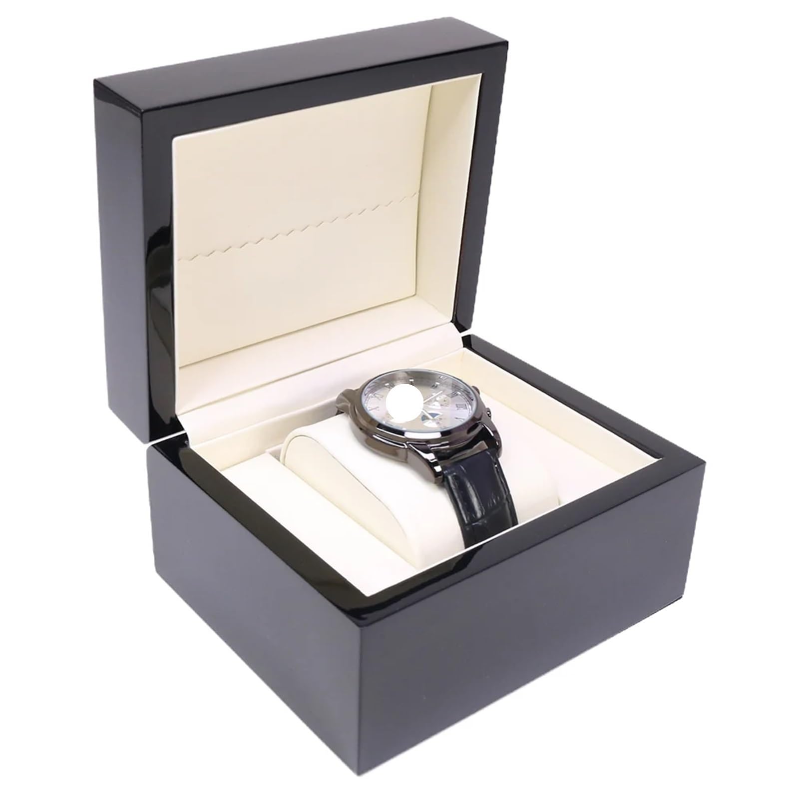 SHENJMAI Watch Box Wood Wooden Black Piano Glossy Lacquer Watch Packaging Box with Leather Pouch Ready