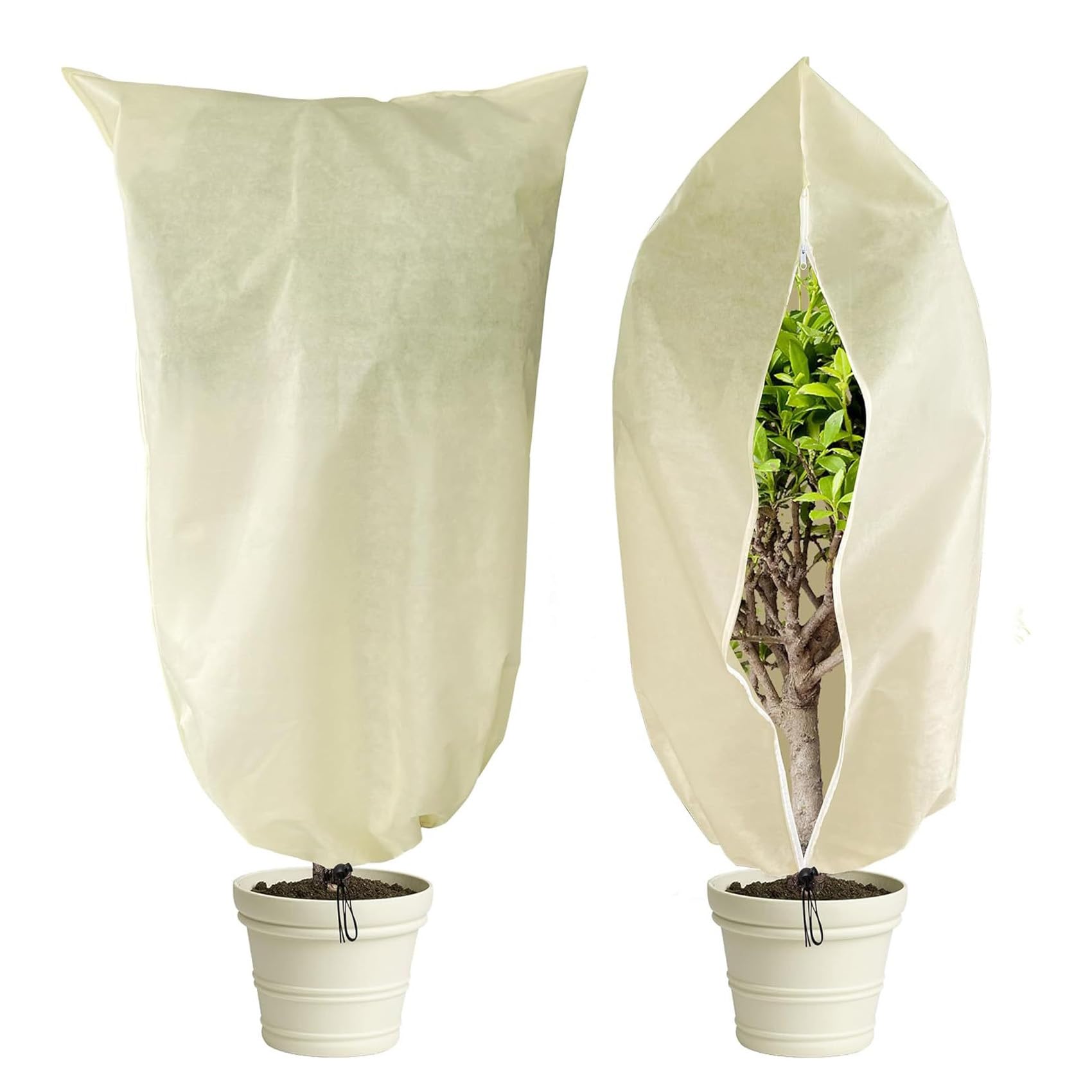 HAFRILY 2PCS Plant Fleece Frost Protection Bags 120cm x 180cm Garden Fleece Plant Covers for Winter with Zipper and Drawstring Plant Frost Protection Jackets for Potted Plants
