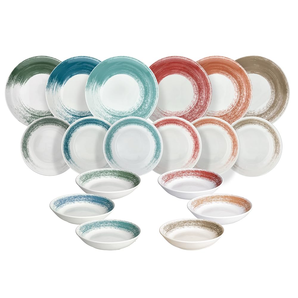 Tognana Nanami, Servizio piatti per 6 persone 18 pezzi, porcellana, multicolor