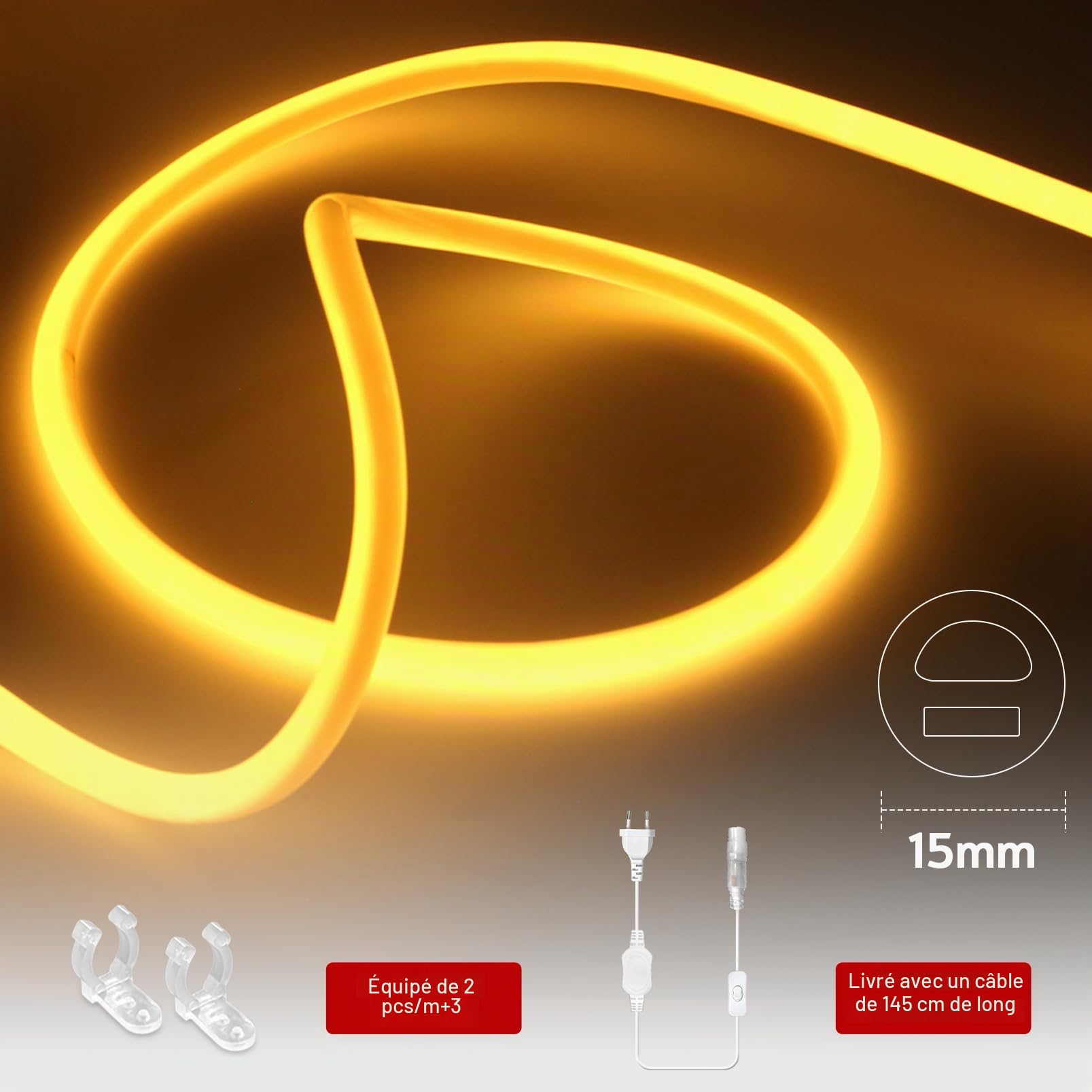 KSIBNW Ruban LED Néon Exterieur 10M Blanc Chaud, 220V LED Chambre Bande Lumière Intérieur Étanche IP65 Lueur à 320° Bandeau Lumineuse 120 LEDs/M Découpable Souple Corde pour Maison, Salon, Cuisine