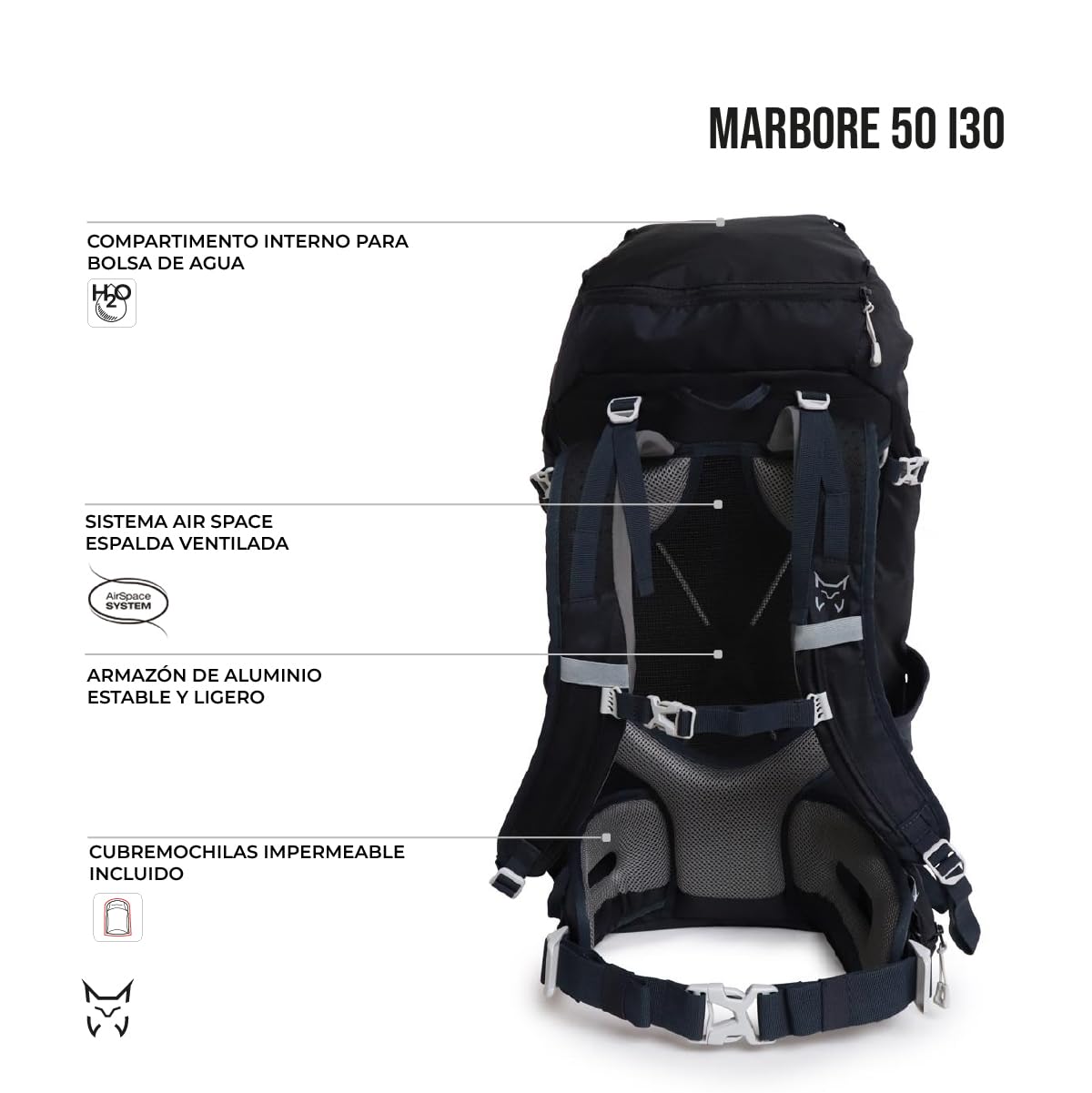 MARBORE 50 I30 Mochila Ligera 50 Litros Recorridos Técnicos, Antracita, Talla U