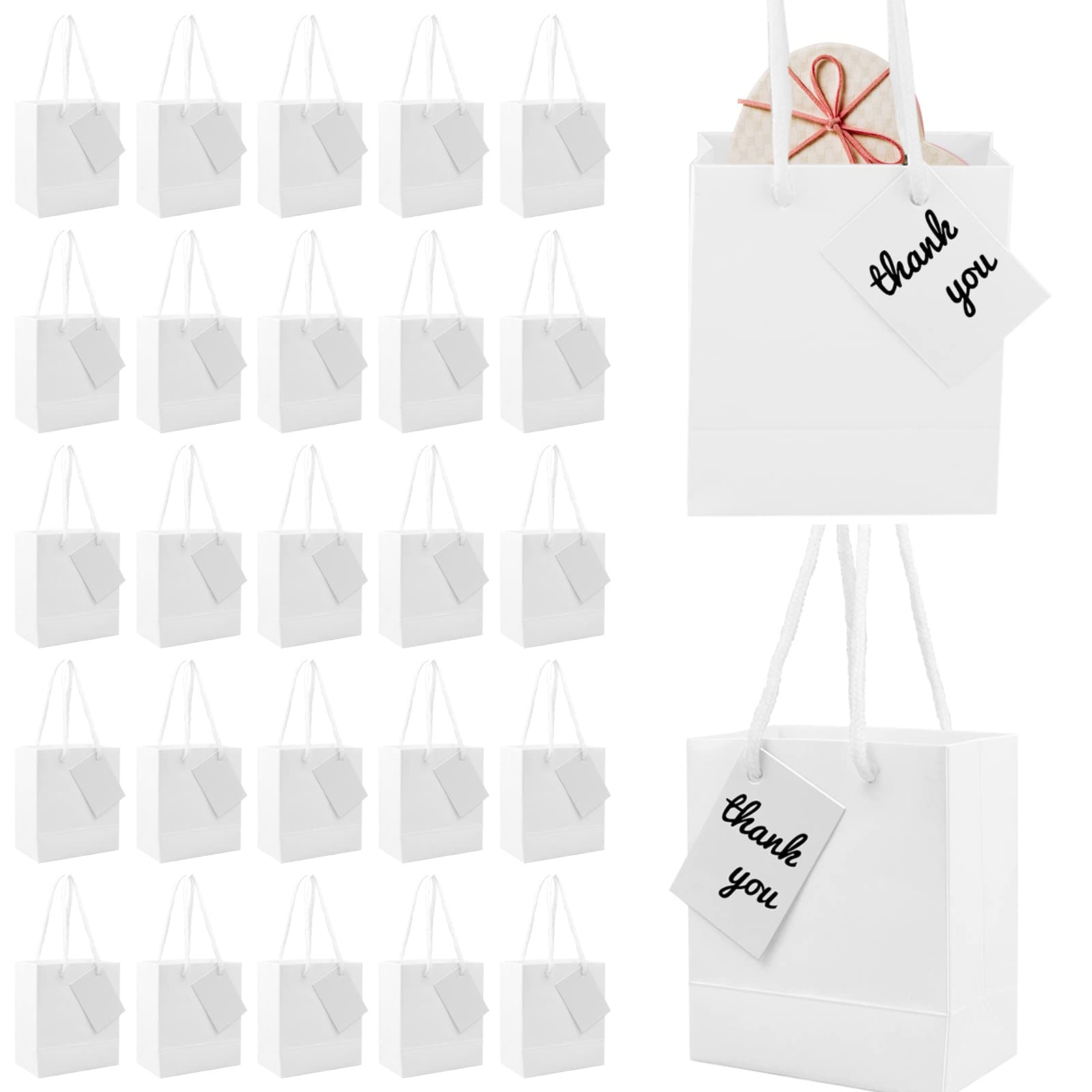 BadenBach 30 Pack Mini Gift Bags with Handles and Gift Tags, Reusable Kraft Paper Party Favor Small Gift Card Bags Craft Treat Bag for Jewelry Candy Christmas Valentines Easter Birthday Wedding Party