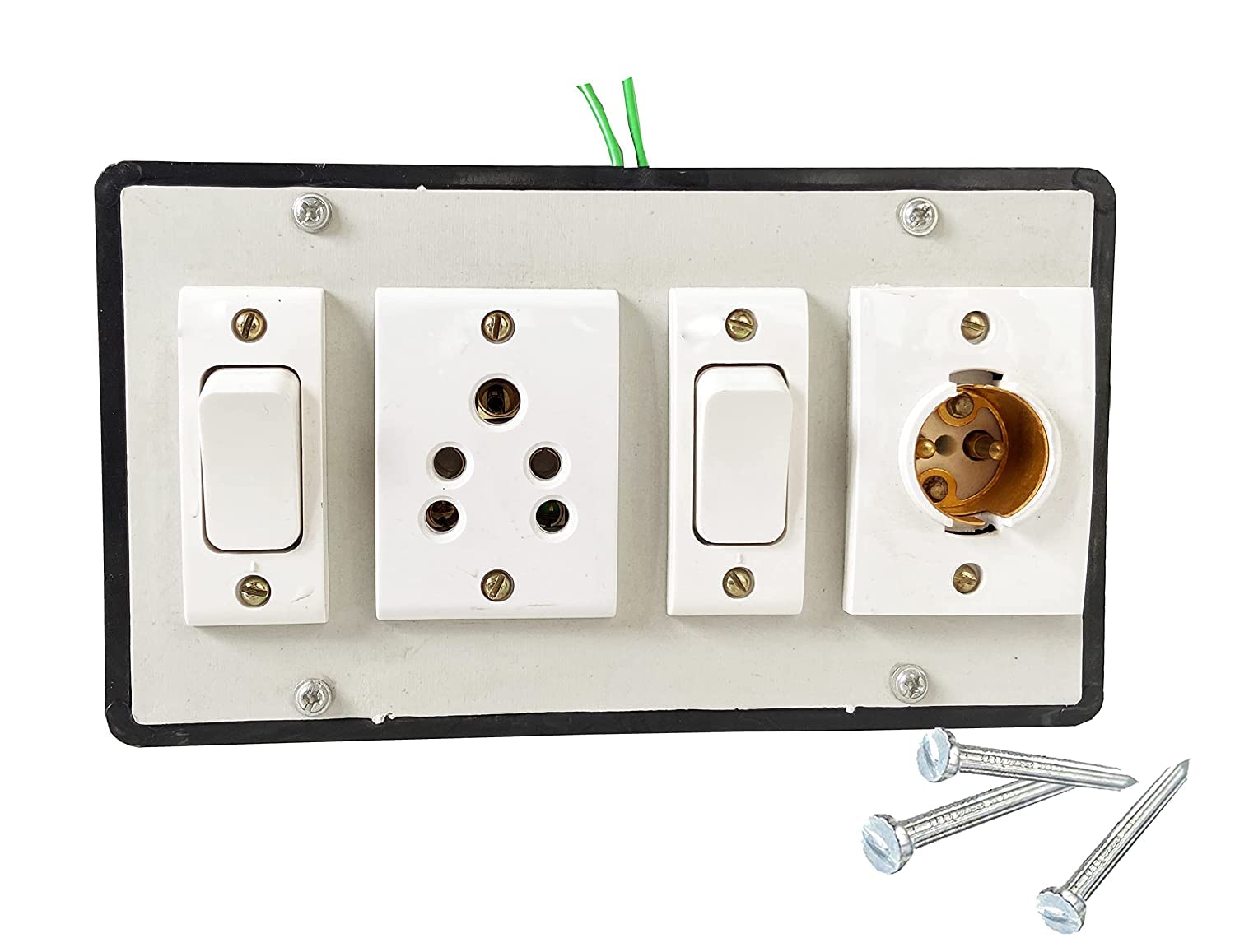 Awadh- Desi Power Extension Board, Extension Cord, Power Board, Wall Mounted Electric Board, 1 Plug, 1 Bulb Holder, 2 Switches, Plastice Body Shock Proof, Free Concrete Nails No Drill On Wall 1Pc-image-11