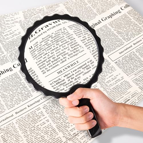 HEMONNKAM 5X Handheld Magnifying Glass, 6.1IN Large Viewing Area Loupe Magnifier for Reading and Close Work, Black