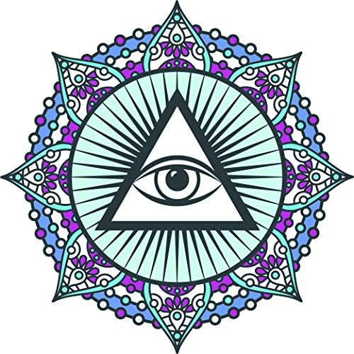 Colorful Occult Sign Third Eye with Ornamental Mandala Mystic Boh...