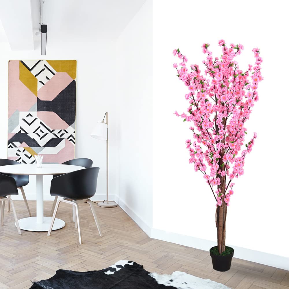 Decovego Pesco Pianta Albero Artificiale con Fiori 160cm con Legno Naturale