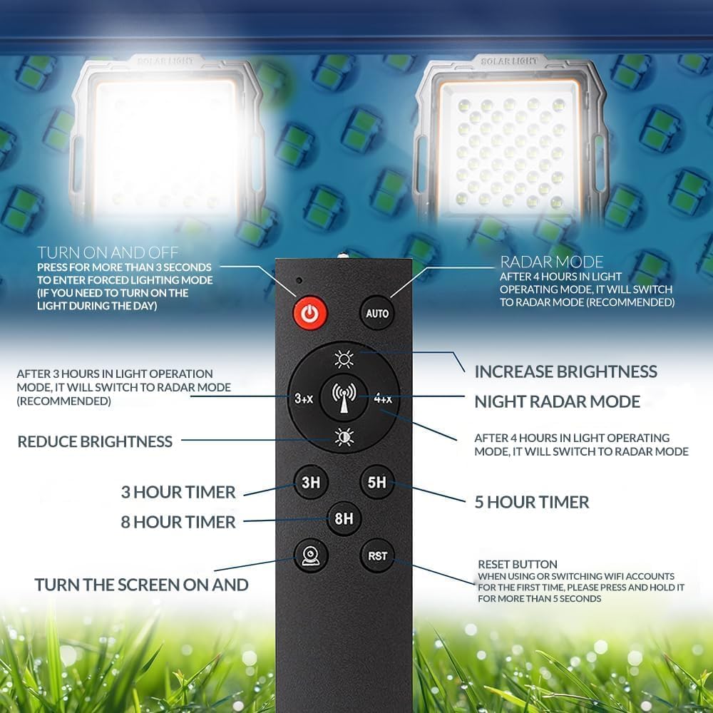 M Ledme - Foco Proyector Led Solar Con Cámara Jeff 300W, luz fría (6000k), Sensor de movimiento/crepuscular, 1080P, Impermeable IP67, 2900lm, Control remoto con App, Para Patio, Jardín, Camino.