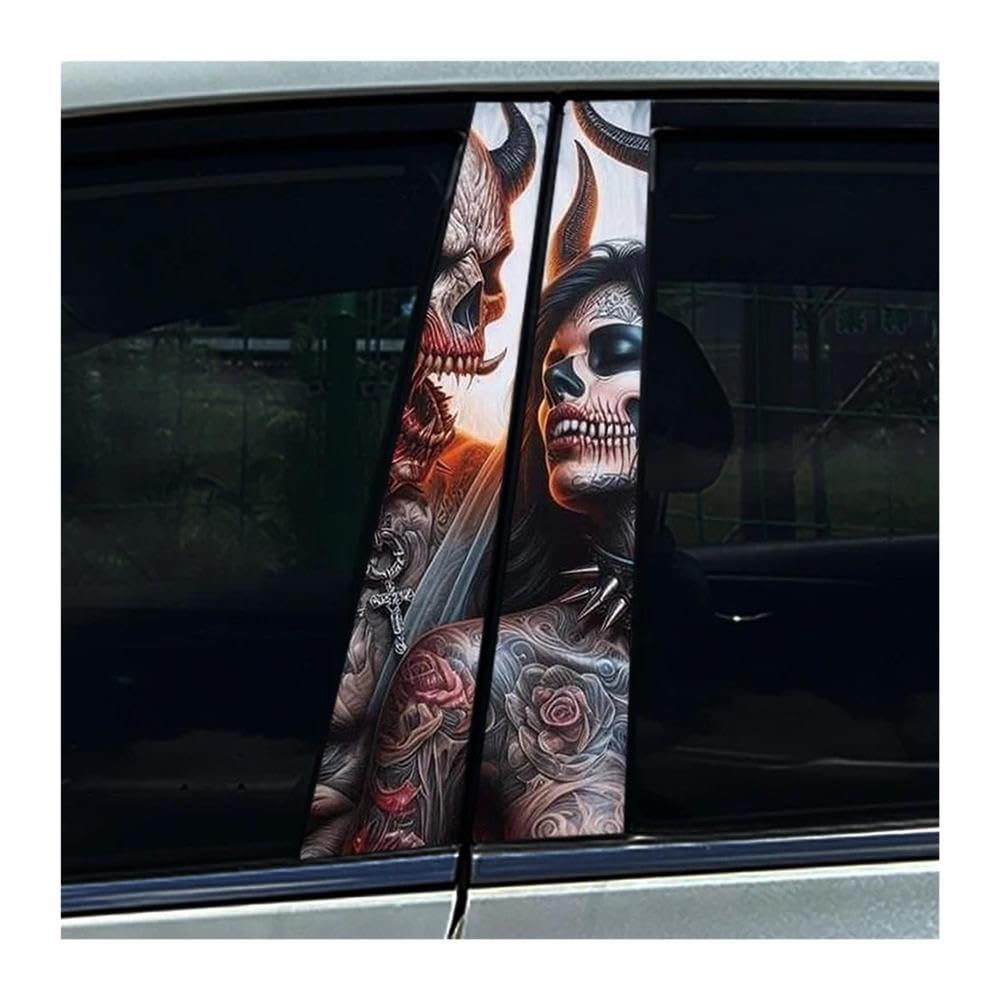 Body Parts 2pcs Skeleton Sugar Skull Lovers Couple CP Car B Pillar Waterproof Sticker Auto Center Column Decals(Type A)