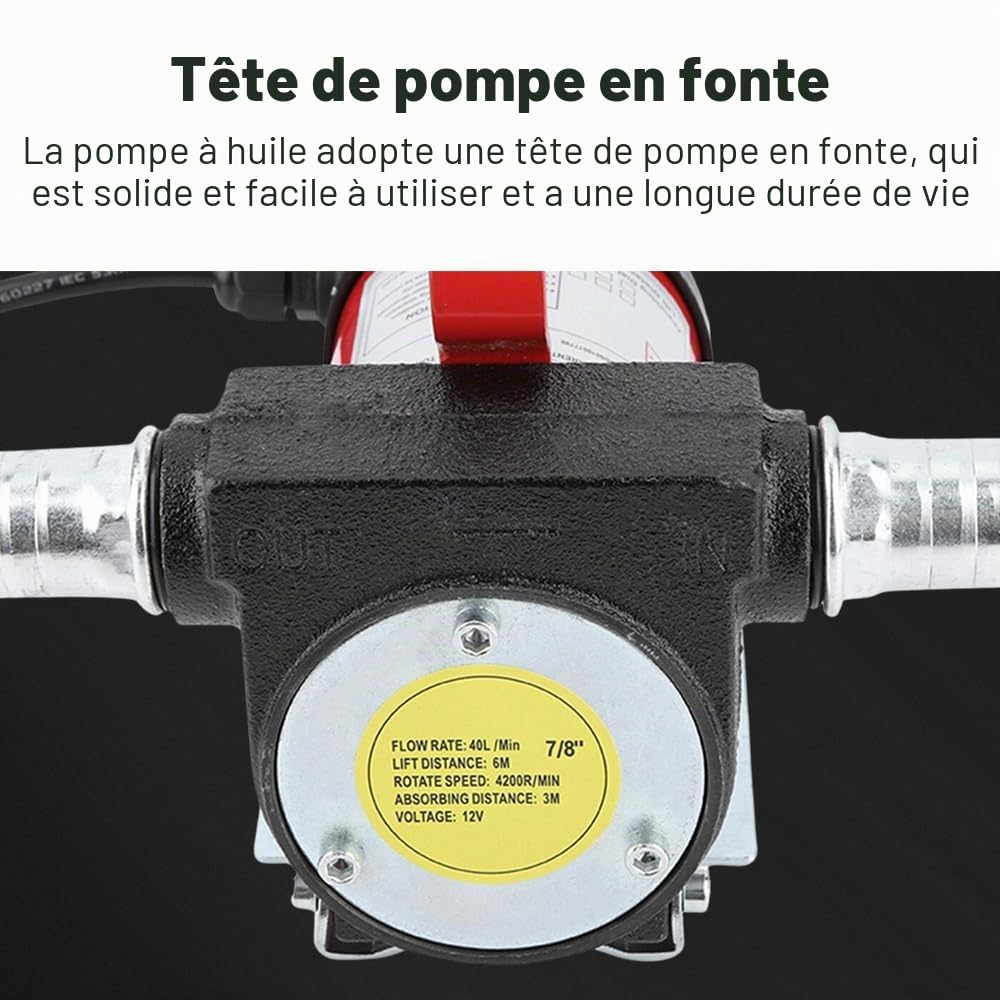 12V 200W Pompe à Diesel, 40 L/Min Pompeur à Huile, DC Électrique avec Micro Filtre à Mailles d'Huile, Moteur en Cuivre Transfert Vidange Gasoil à D'Aspiration, Kérosène Camion Véhicule Lourd Pomper