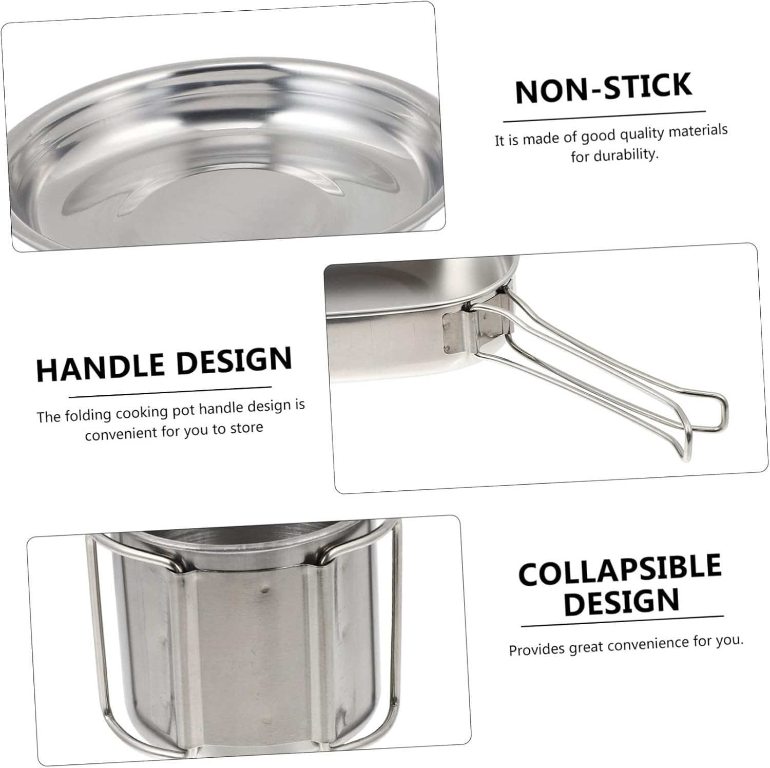 1set Outdoor Cookware Stainless Steel Camping Cooking Utensils Portable Picnic Pots and Frying Pan Easy to Clean for Camping and