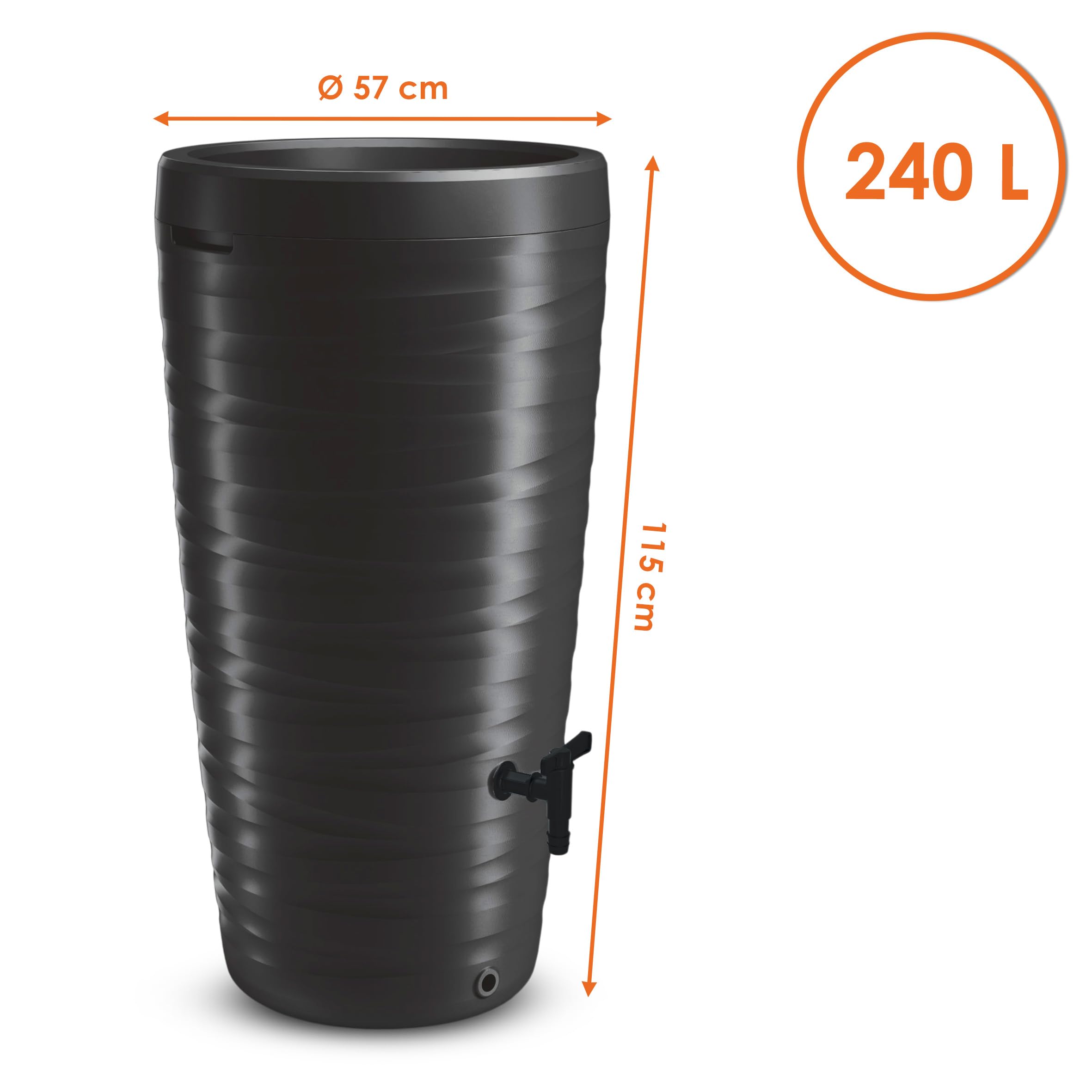 Spetebo Design Depósito de Agua de Lluvia 240 L con Grifo - Antracita - con Bandeja para Plantas como Tapa - Barril de Agua de plástico Flores Plantas macetas Maceta Resistente a Las heladas