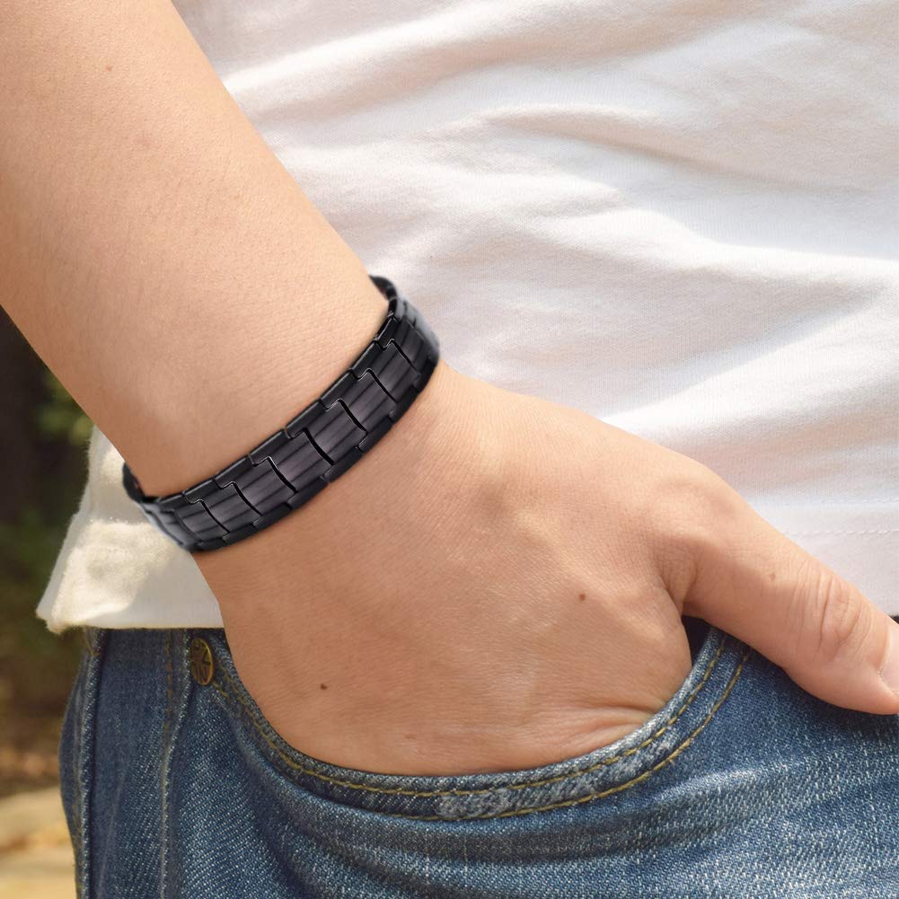 JFUME Bracelets en cuivre pur pour hommes Bracelets magnétiques 4in1 Elements avec outil pour enlever les liens 8.5" Ajustable