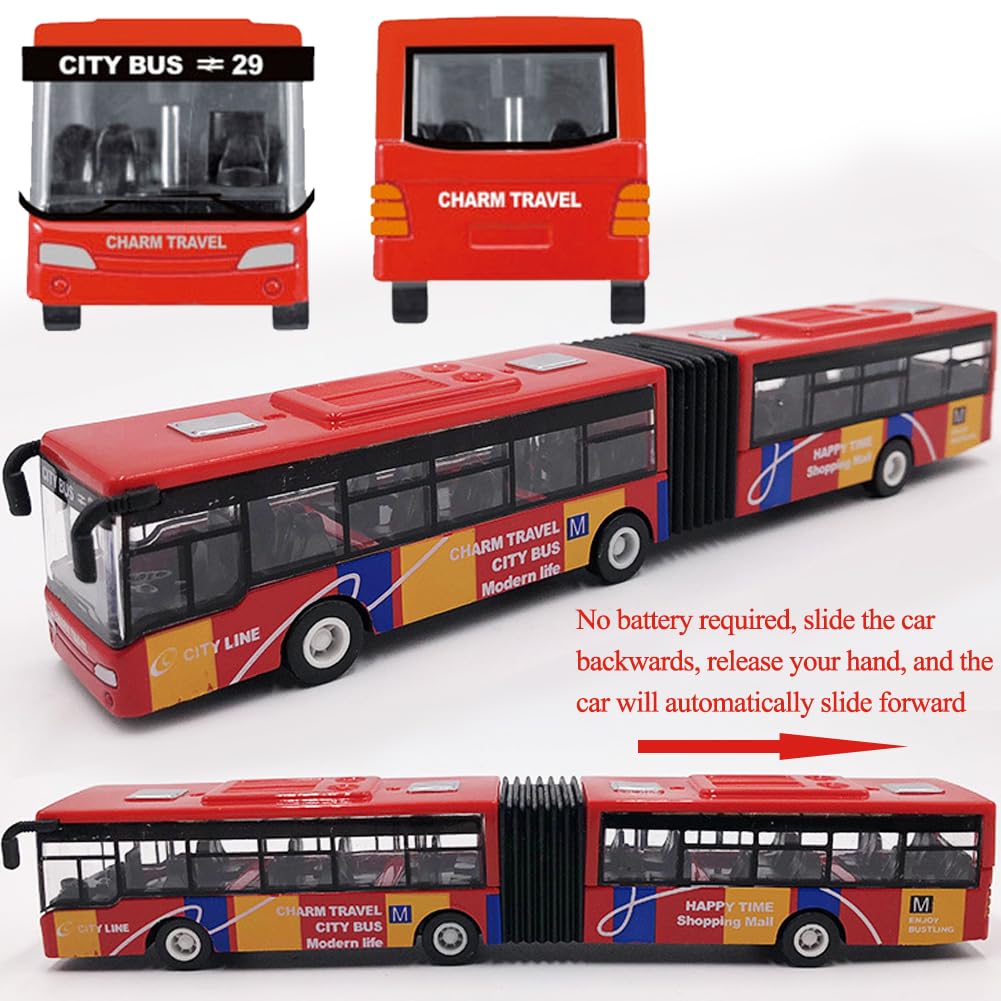 Diecast Pull-Back Bus Toy Set - Mini Friction Powered City Play Vehicle Toy Car Model - Kids Gifts, 18.5x2.5x3cm - Image 3