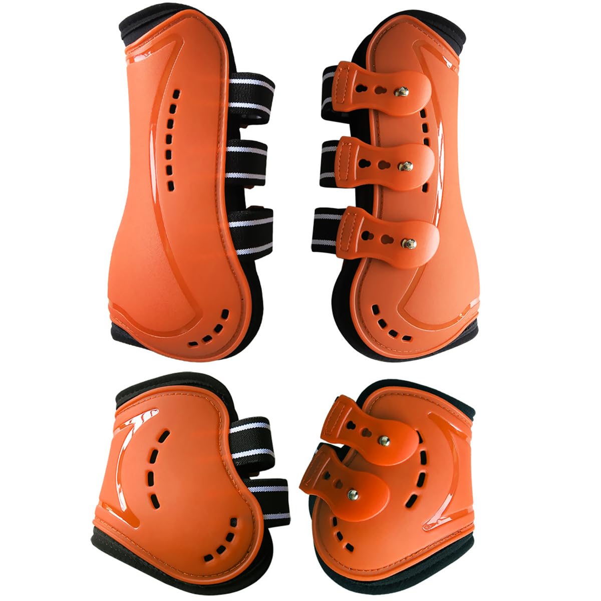 Wandrola Horse Boots Open Front Jumping Tendon Sport Boots, Hind Fetlock Boots, Secure Leg Protection, Classic Breathable Equine Supplies, Set of 4 (Orange, M)