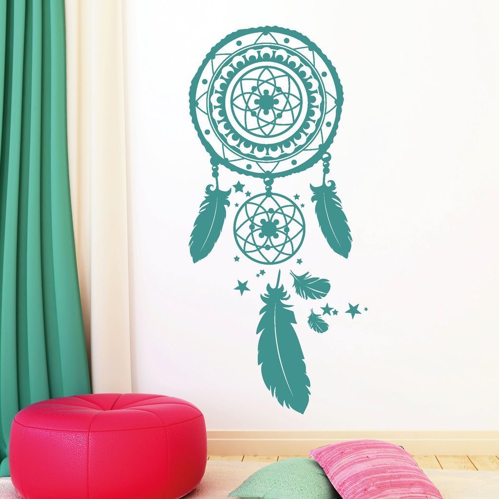 Wandtattoo Loft Wandaufkleber Traumfänger mit Federn und Sternen/Sterne/Feder/Wandsticker günstig in 54 Farben und 3 Größen wählbar/Schlafzimmer/weiß / 55 cm breit x 120 cm hoch