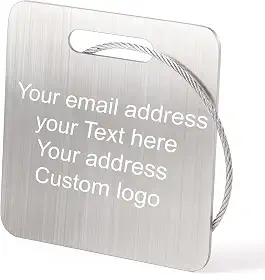 Etiquetas de bagagem personalizadas para mala de viagem Etiqueta de metal de aço inoxidável gravada personalizada Etiquetas de bagagem personalizáveis para identificação de bolsa com suporte de