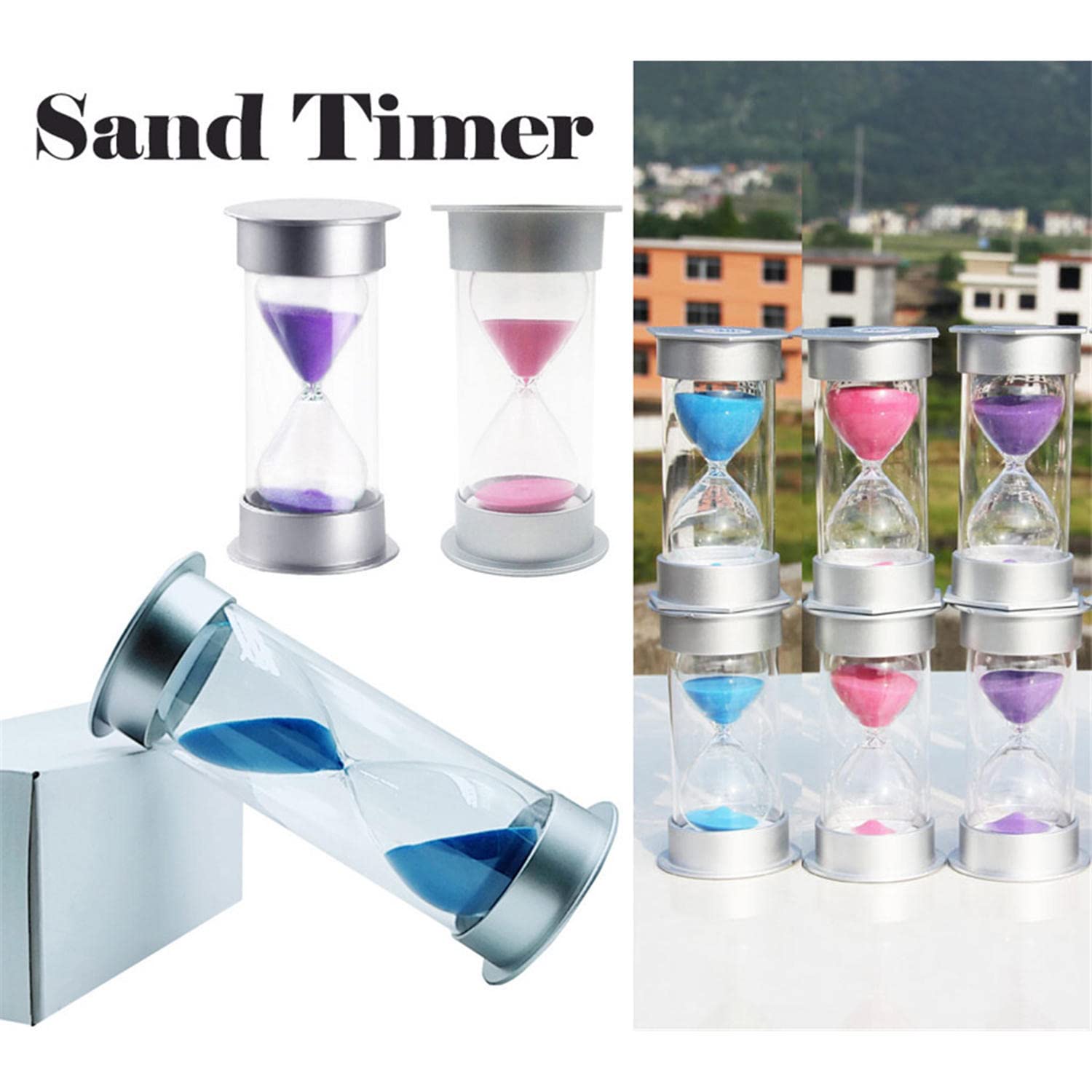 Sand Timer,Sandglass, 3 Minutowy Kolorowy Klepsydra Szklanka Drewniany Zegar Piaskowy Mini Timery Piaskowy Zegar 5 Kolorów Do Wyboru Akcesoria Do Dekoracji Domu(Pink)