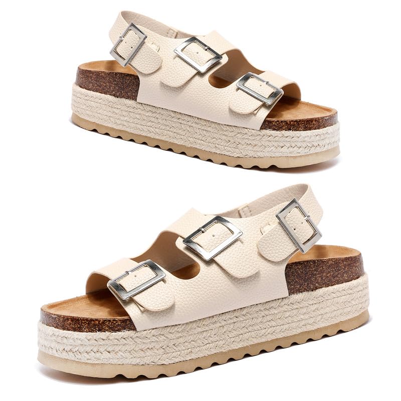 ROCHI FASHIONWomen's Fashion Buckle Strappy Sandals Low Wedge Heel Open Toe Comfortable Versatile Flat Sandals