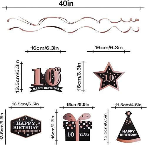 Miniatura 443 de LINGTEER Happy 65th Birthday Decorations Set - 12Pcs Black & Gold Swirls Streamer,Happy Birthday Bunting Banner,Cheers to 65 Years Old Bday Party