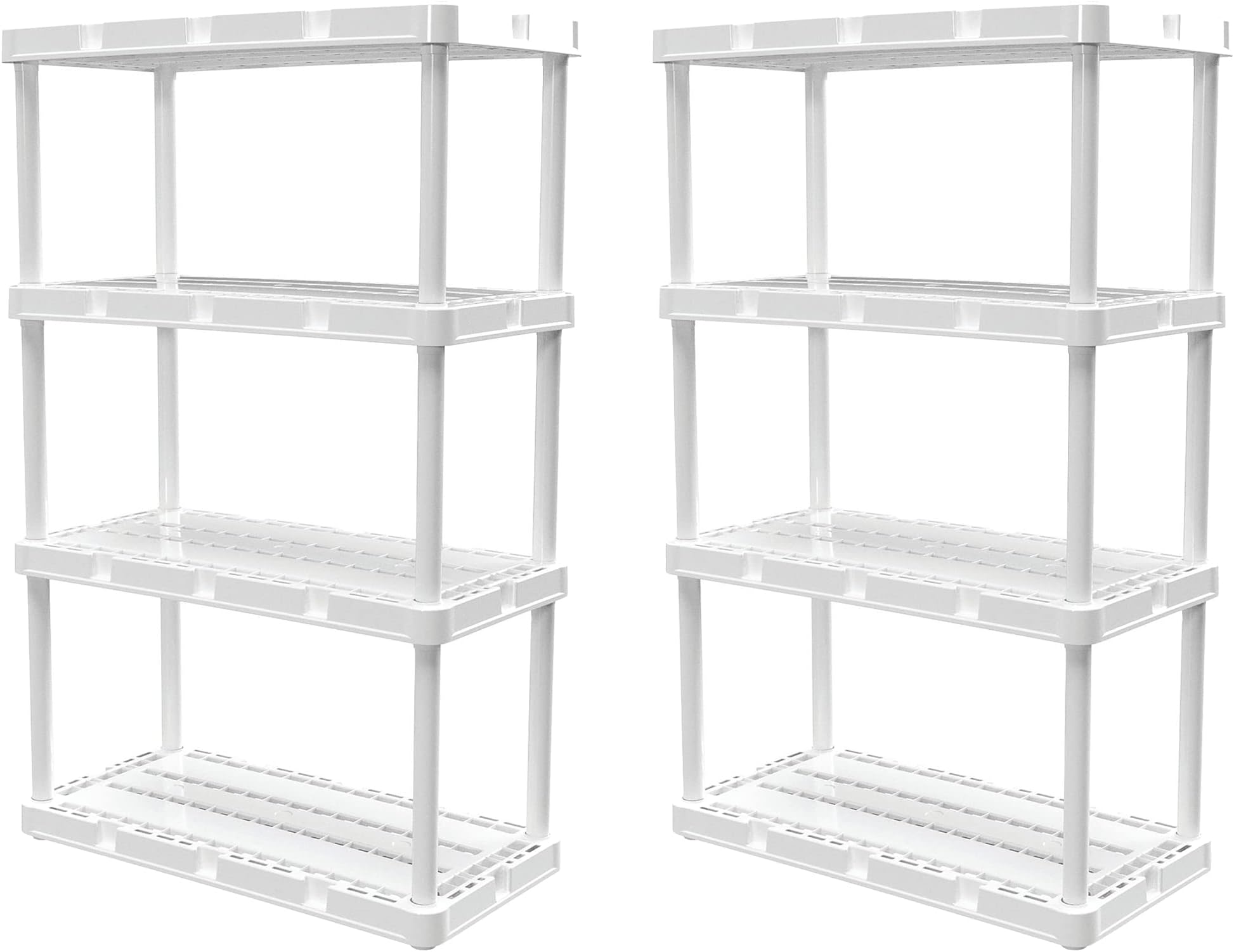 Gracious Living 2 Pack Light Duty Storage Shelves, Knect-A-Shelf 4-Shelf Ventilated Shelving Rack Organizer for Home, Garage, Basement & Laundry, White