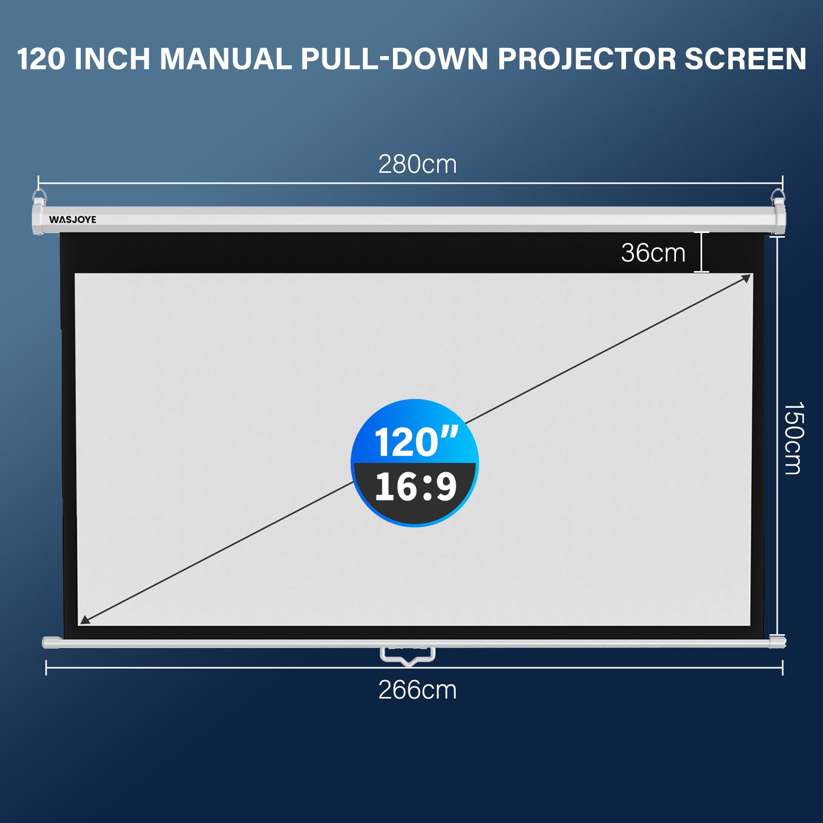 WASJOYE Manuelle Leinwand Beamer Rollo mit 120-Zoll Roll-Down-280*9.3*7.9cm