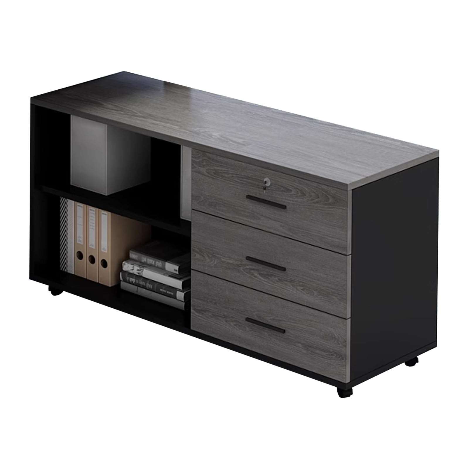 ASerZenith Lockable Drawer File Cabinet With Adjustable Shelves Multi-Function Lateral Filing Cabinet On Wheels For Home Office Printer Table & Partitioned Storage,Grey